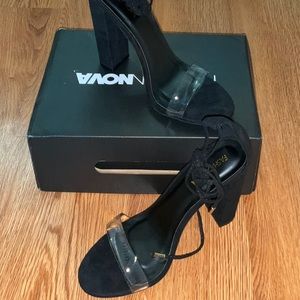 Fashion Nova Black Clear Strap Heels